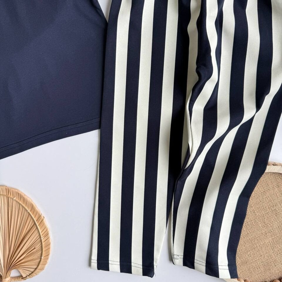 Lacivert Çizgi Baskılı Takım 9-10 YAŞ