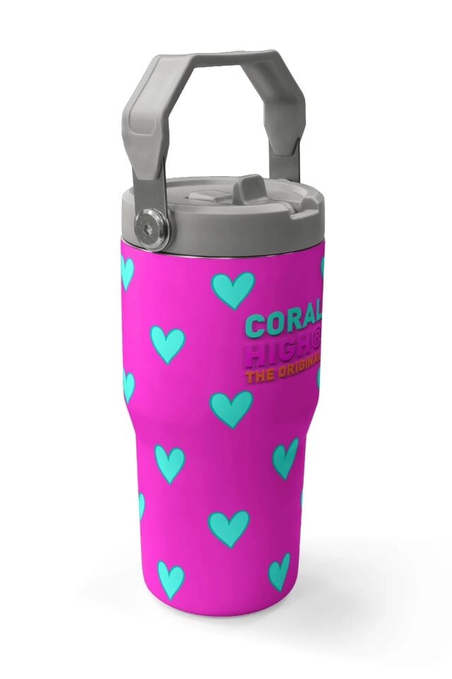 Coral High Neon Pembe Su Yeşili Kalp Desenli Katlanır Ağızlıklı Çelik Termos 600 ml 38908 Adet
