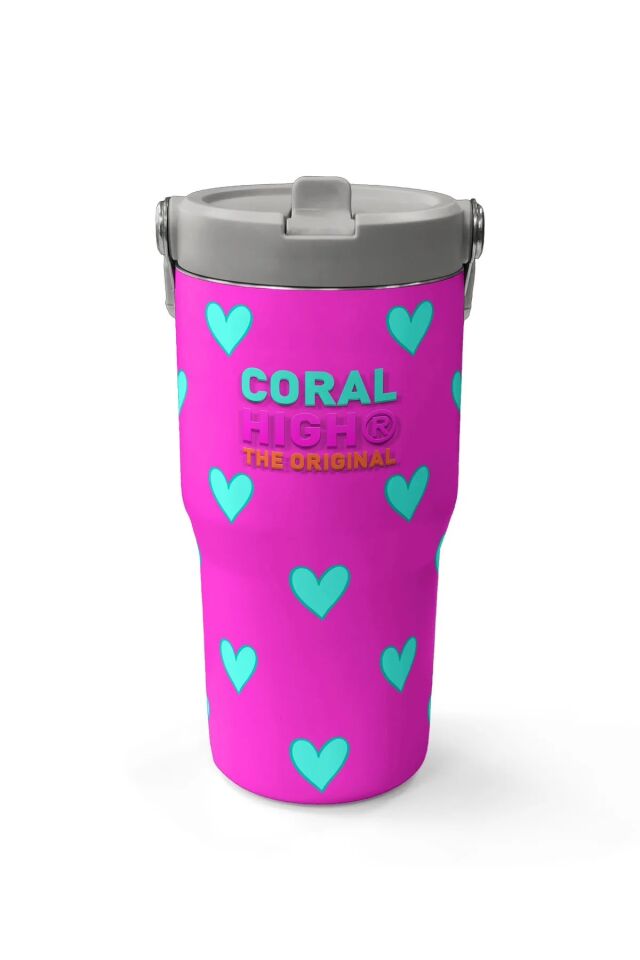 Coral High Neon Pembe Su Yeşili Kalp Desenli Katlanır Ağızlıklı Çelik Termos 600 ml 38908 Adet