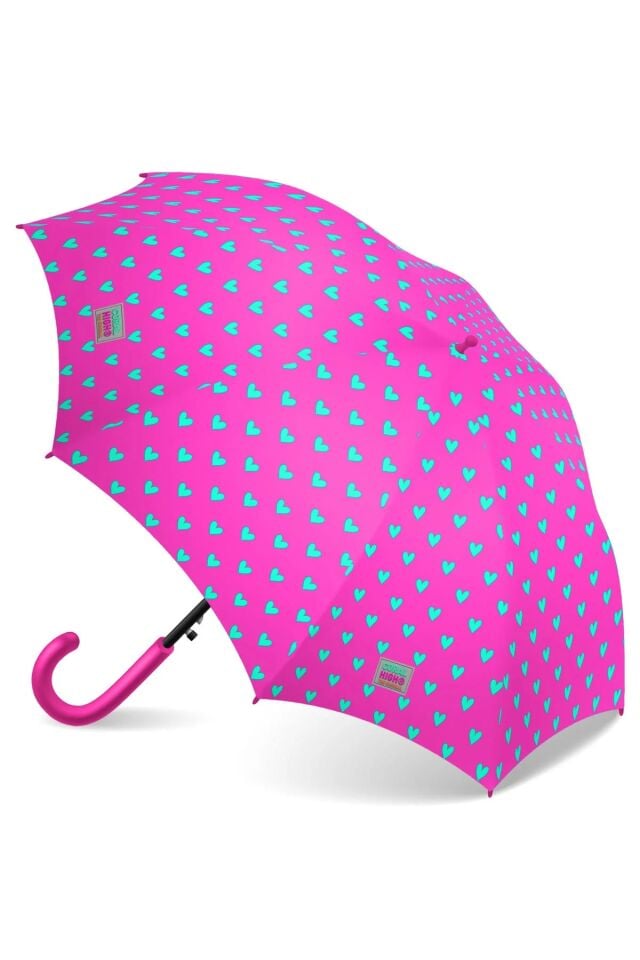 Coral High Kids Neon Pembe Su Yeşili Kalp Desenli Çocuk Şemsiyesi 12660 Adet