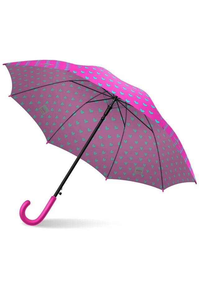 Coral High Kids Neon Pembe Su Yeşili Kalp Desenli Çocuk Şemsiyesi 12660 Adet