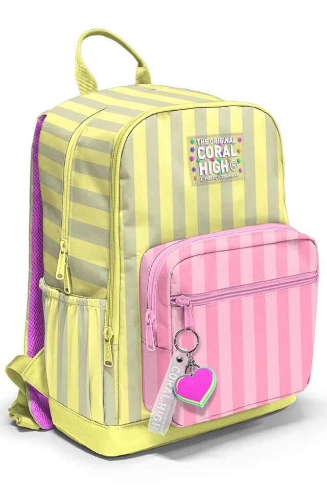 Coral High Pembe Sarı Çizgi Desenli 3’lü Okul Çanta Seti SET013322 Adet