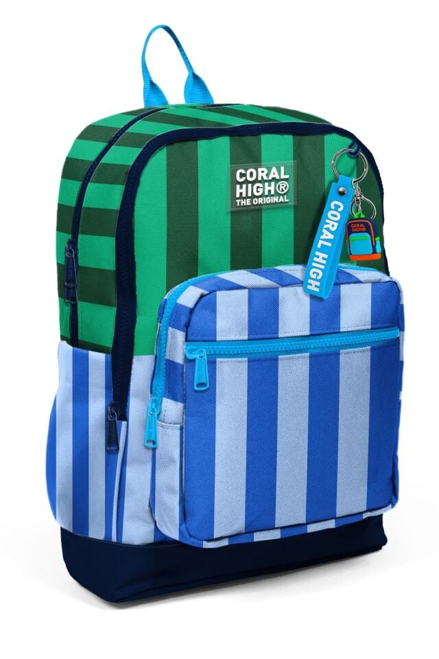 Coral High Kids Mavi Yeşil Çizgi Desenli 3 lü Okul Sırt Çanta Seti SET0133211 Adet