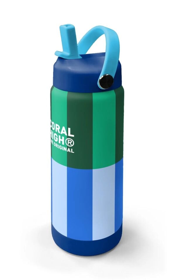 Coral High Mavi Yeşil Çizgi Desenli Katlanır Ağızlıklı Çelik Termos 650 ml 38311 Adet