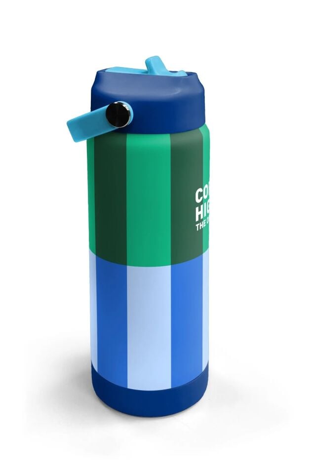 Coral High Mavi Yeşil Çizgi Desenli Katlanır Ağızlıklı Çelik Termos 650 ml 38311 Adet