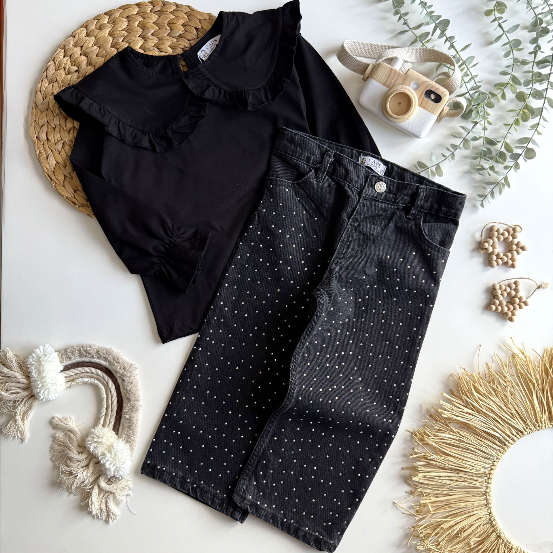 Denim Siyah Taşlı Takım