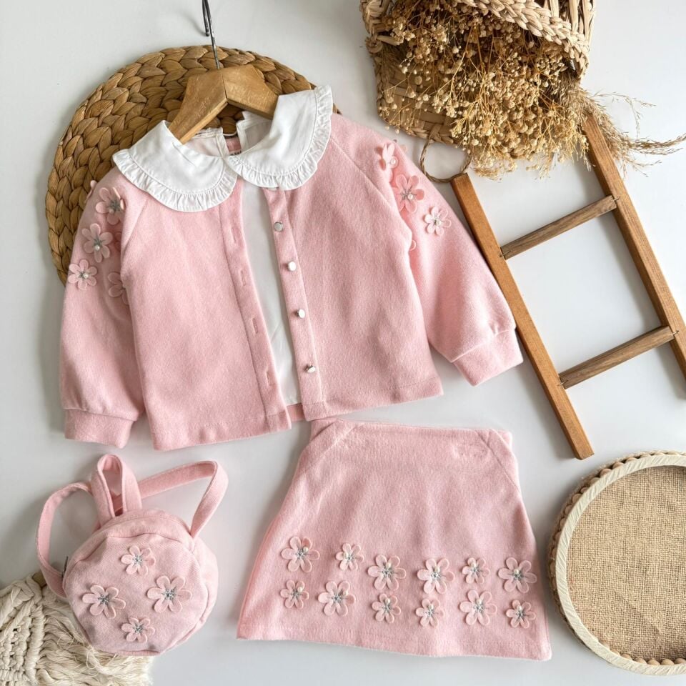 3'lü Çiçekli Triko Takım (Çanta Hedıyeli) 3 YAŞ