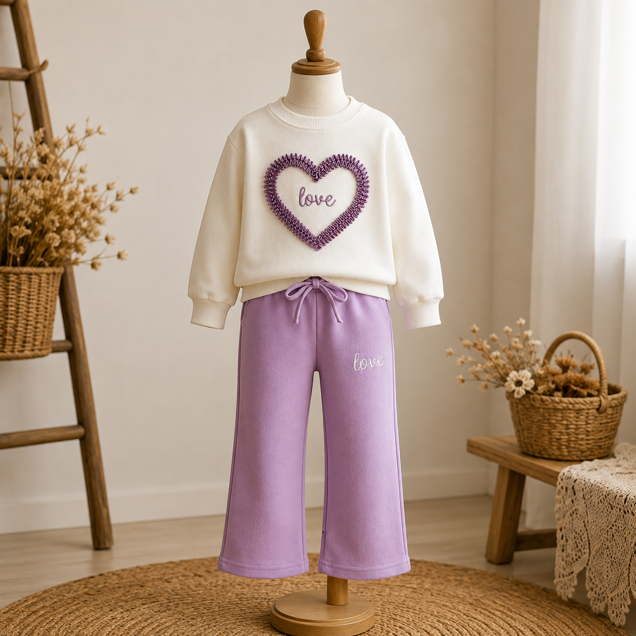 Love Baskılı Mor Nakışlı Takım 7-8 YAŞ