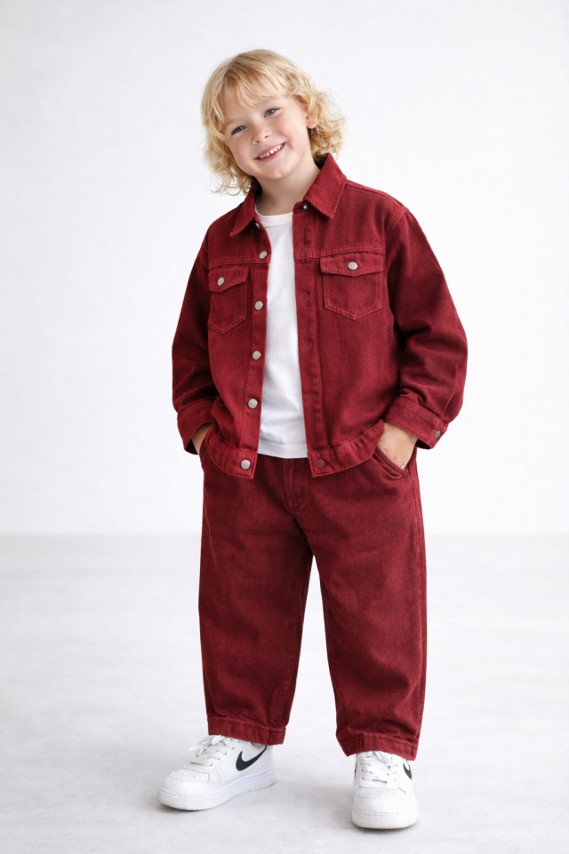 Bordo Denim Takım 4-5 YAŞ