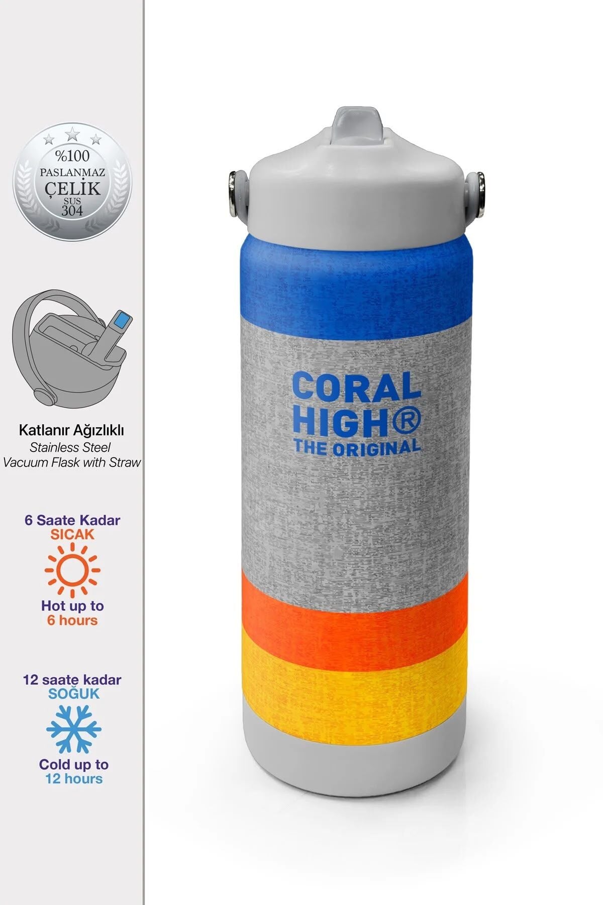 Coral High Kids Gri Sarı Çizgi Desenli Paslanmaz Çelik Beslenme Kabı 39121 Adet