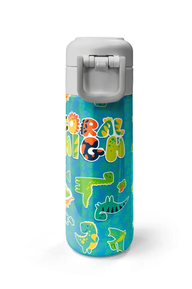 Coral High Kids Mavi Yeşil Dinozor Desenli Pipetli ve Direkt İçim Çelik Termos 500 ml 31798 Adet
