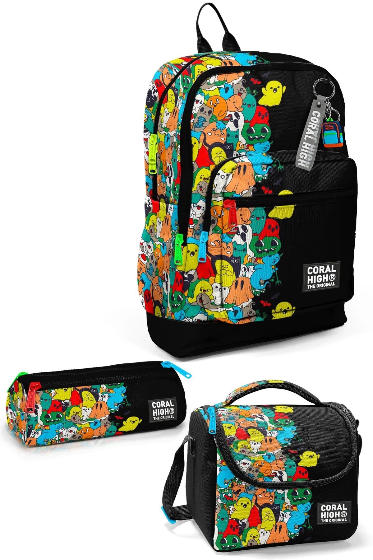 Coral High Kids Siyah Karikatür Desenli 3’lü Okul Çanta Seti SET0123774 Adet