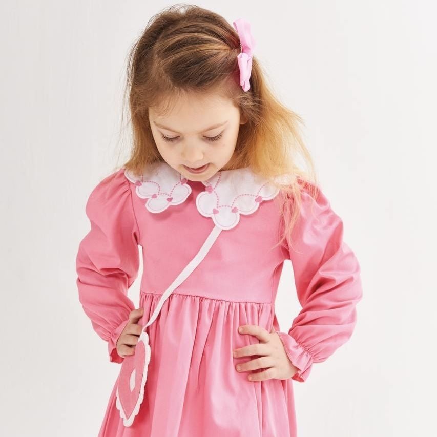 Pembe Yakalı Elbise(Canta Hediyeli)