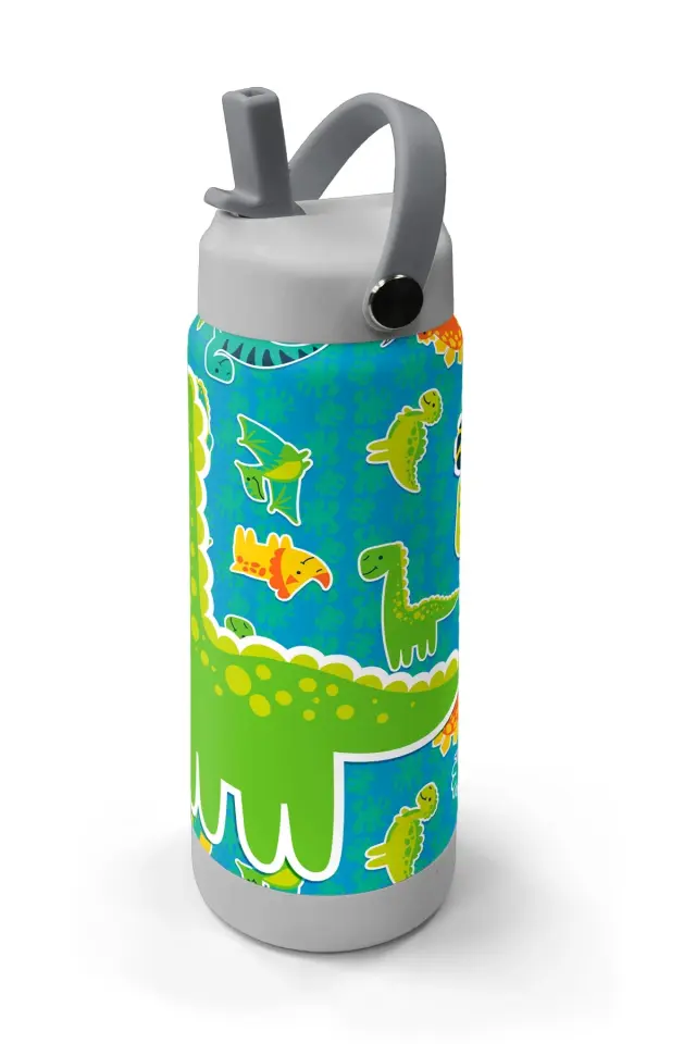 Coral High Yeşil Mavi Dinozor Desenli Katlanır Ağızlıklı Çelik Termos 650 ml 38395 Adet
