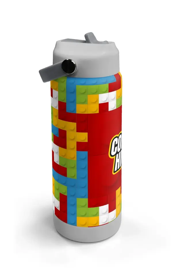 Coral High Kids Blok Desenli Pipetli ve Direkt İçim Çelik Termos 500 ml 31991 Adet