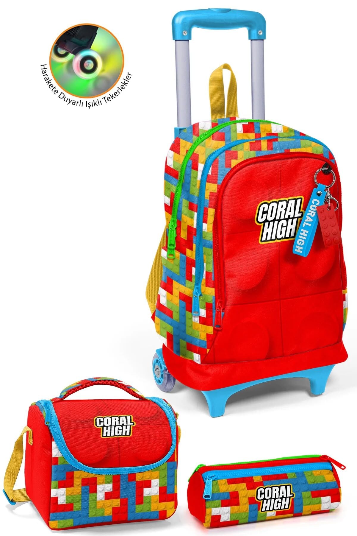 Coral High Kids Renkli Blok Desenli 3’lü Okul Çanta Seti SET0123975 Adet