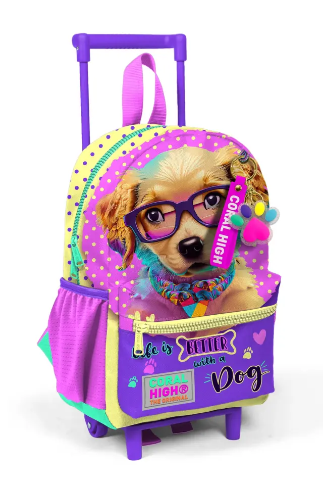 Minik Yuva Sırt Çantası Sarı Pembe Sevimli Köpek Desenli İki Bölmeli Adet