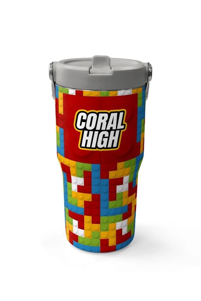 Coral High Renkli Blok Desenli Katlanır Ağızlıklı Çelik Termos 600 ml 38917 Adet
